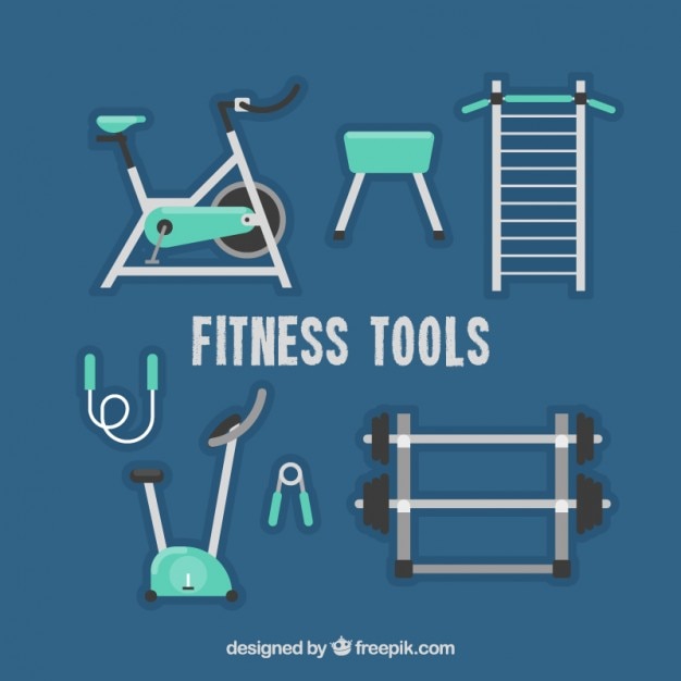 Vector gratuito set de equipamiento de gimnasio en diseño plano