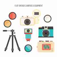 Vector gratuito set de equipamiento plano de fotografía vintage