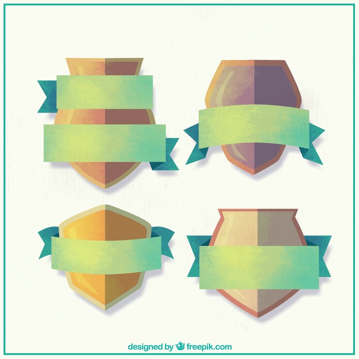 Vector gratuito set de escudos de acuarela con cintas 