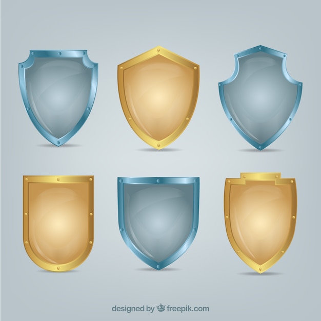 Set de escudos dorados y plateados 