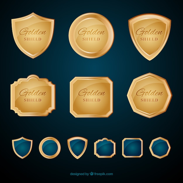 Vector gratuito set de escudos dorados