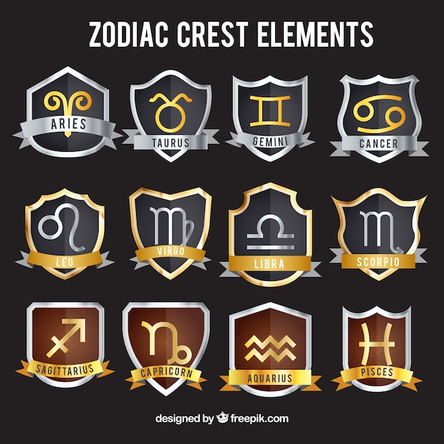 Vector gratuito set de escudos heráldicos del zodiaco