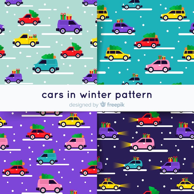 Set de estampados de coches en invierno