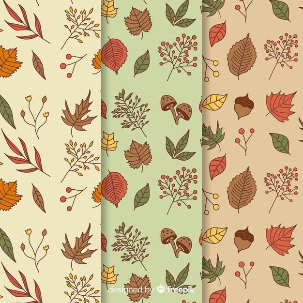 Set de estampados dibujados de otoño