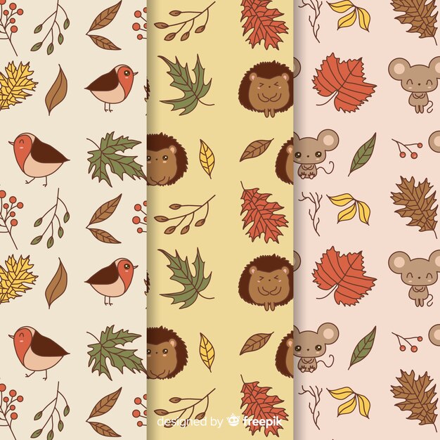 Set de estampados dibujados de otoño