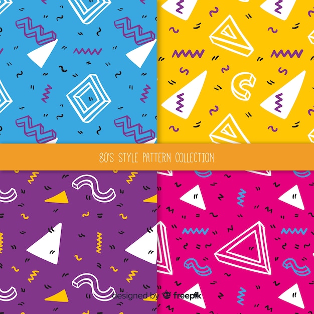 Vector gratuito set de estampados con estilo ochentero