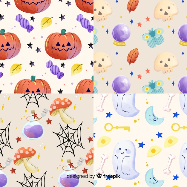 Vector gratuito set de estampados de halloween en acuarela