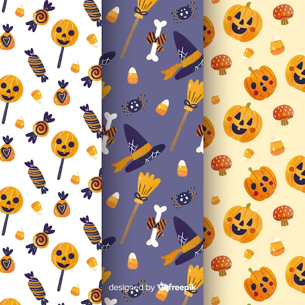 Vector gratuito set de estampados de halloween en acuarela