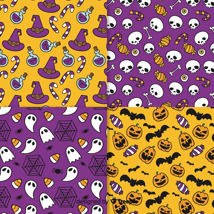Vector gratuito set de estampados de halloween dibujados