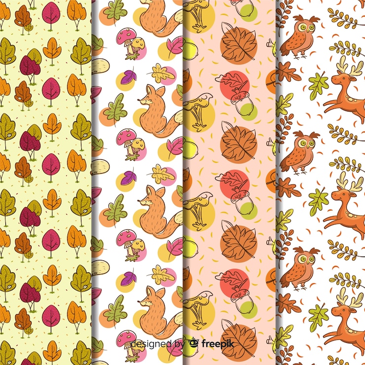Vector gratuito set de estampados de otoño dibujados