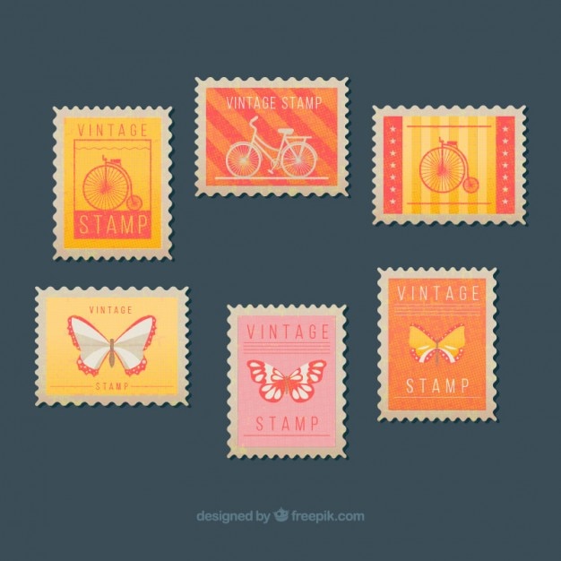 Set de estampas vintage con mariposas y bicicletas