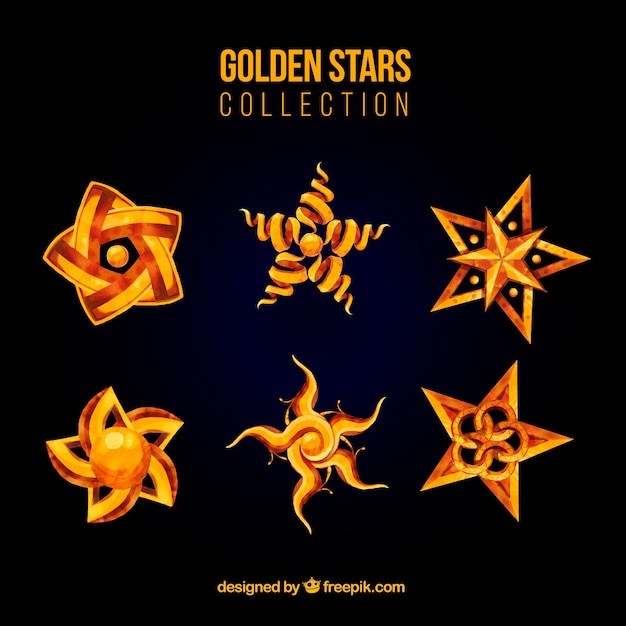 Vector gratuito set de estrellas ornamentales doradas de acuarela