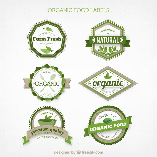 Set de etiquetas de alimentos orgánicos en tonos verdes