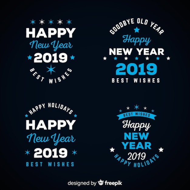 Vector gratuito set de etiquetas de año nuevo 2019