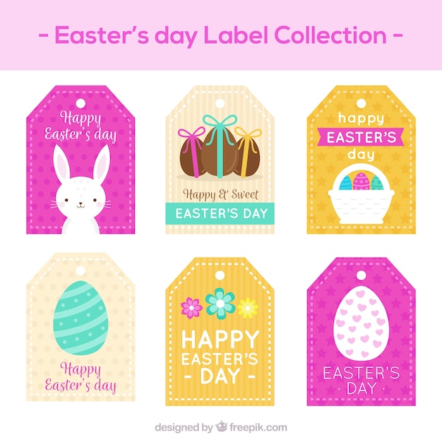 Vector gratuito set de etiquetas bonitas del día de pascua