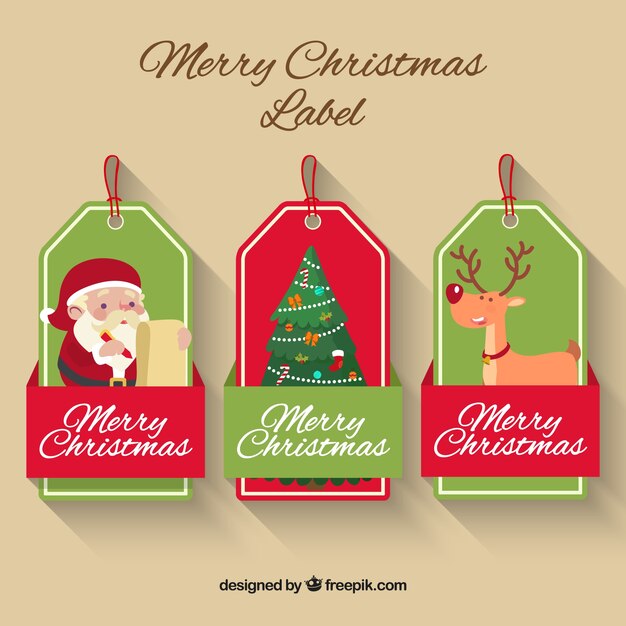 Set de etiquetas decorativas con varios personajes de navidad