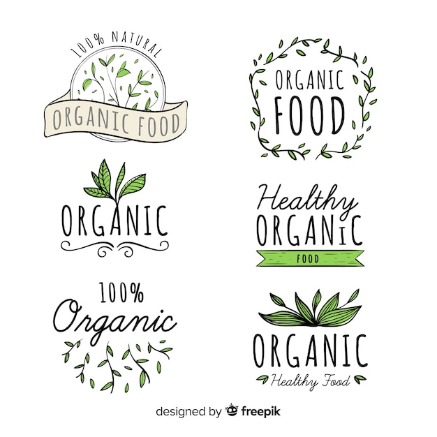 Vector gratuito set etiquetas dibujadas a mano comida orgánica