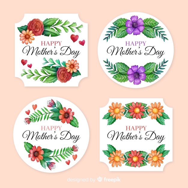 Vector gratuito set de etiquetas de feliz día de la madre