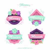 Vector gratuito set de etiquetas florales con detalles azules