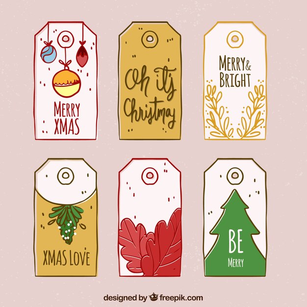 Set de etiquetas de navidad dibujadas a mano