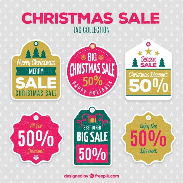 Set de etiquetas navideñas de descuento 