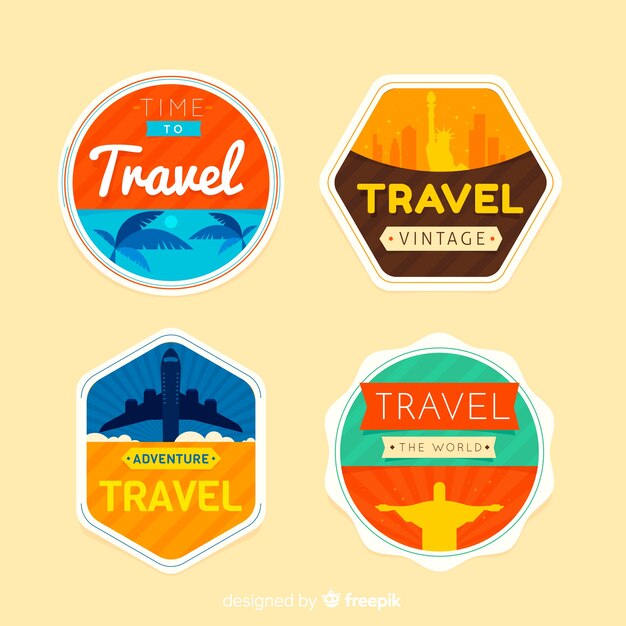 Set etiquetas planas vintage de viajes