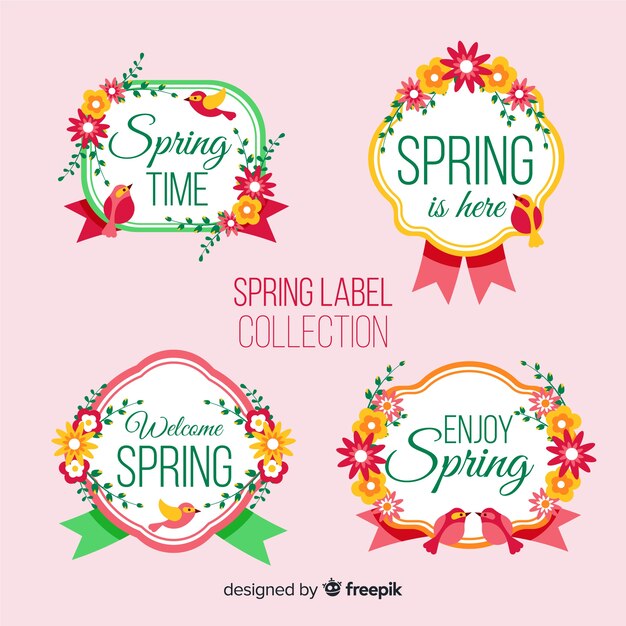 Set etiquetas primavera planas