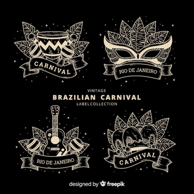 Set de etiquetas retro del carnaval de brasil