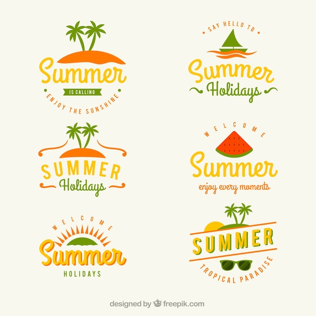 Vector gratuito set de etiquetas de verano con detalles verdes