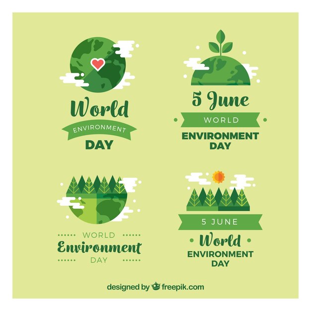 Set de etiquetas verdes para el día mundial del medio ambiente