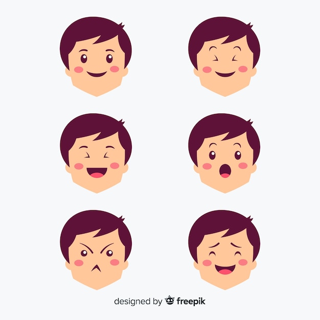 Vector gratuito set expresiones faciales kawaii dibujadas a mano