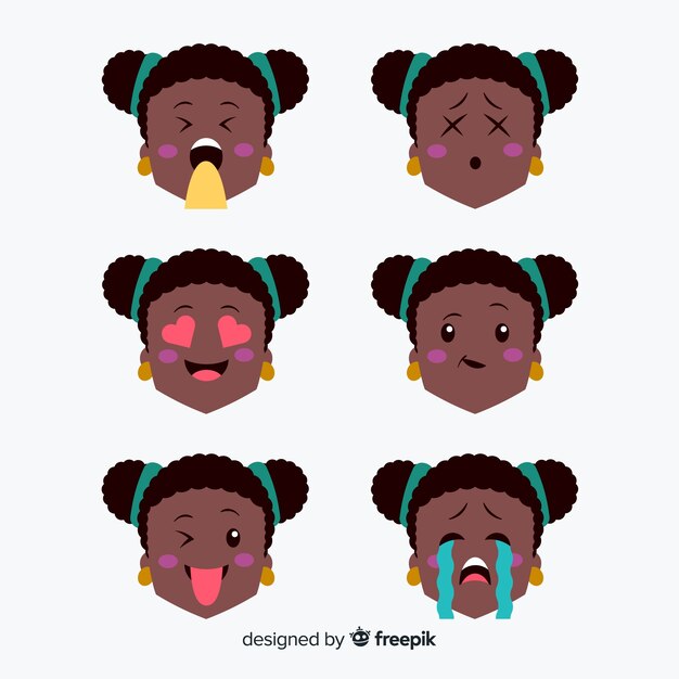 Set expresiones faciales kawaii dibujadas a mano