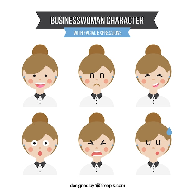 Vector gratuito set de expresiones de mujer de negocios