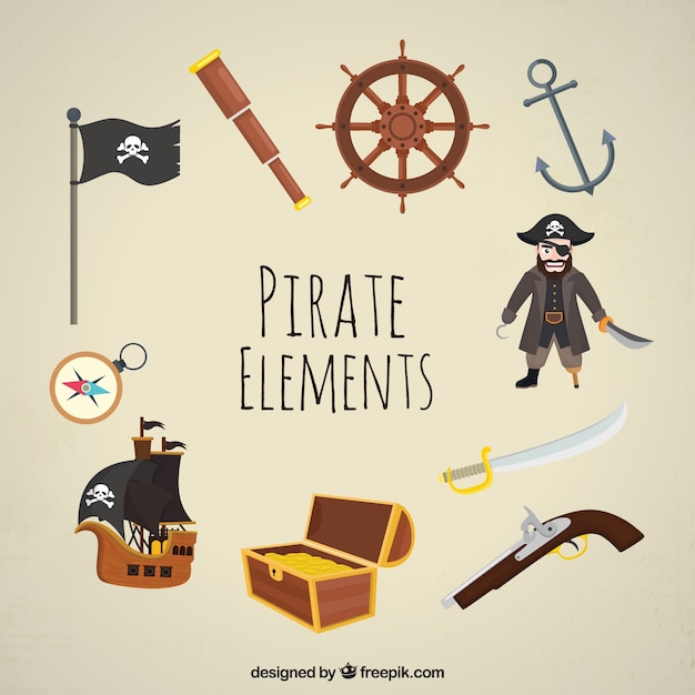 Vector gratuito set fantástico de elementos pirata decorativos