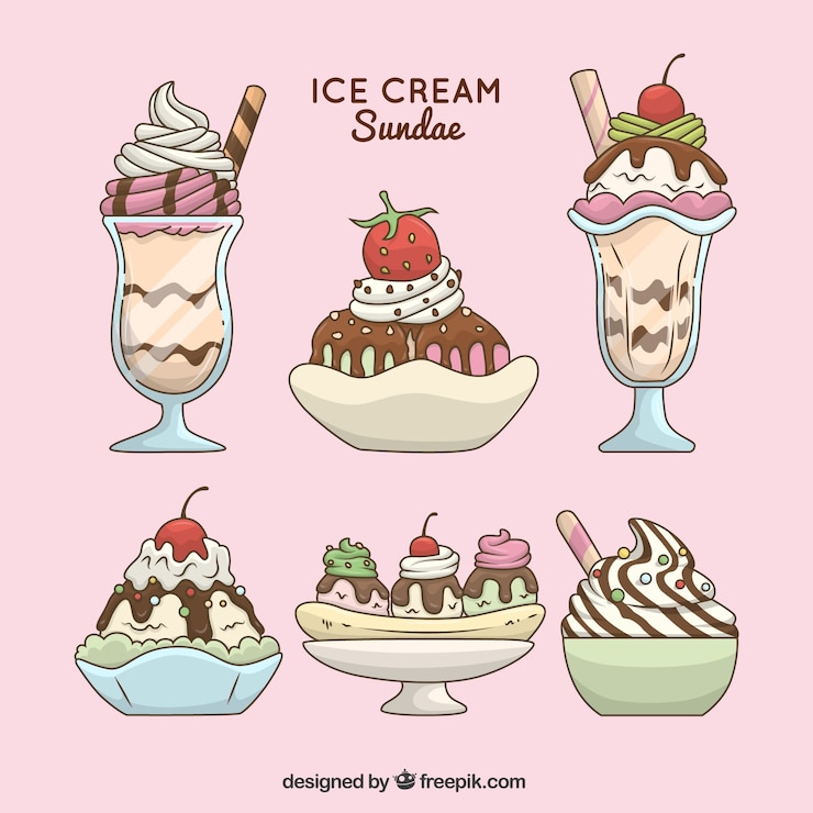 Vector gratuito set fantástico de postres veraniegos con helado