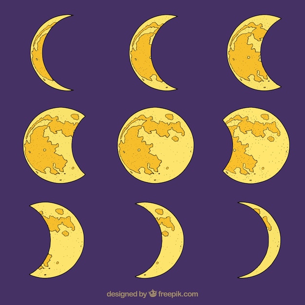 Set de fases de luna dibujadas a mano 
