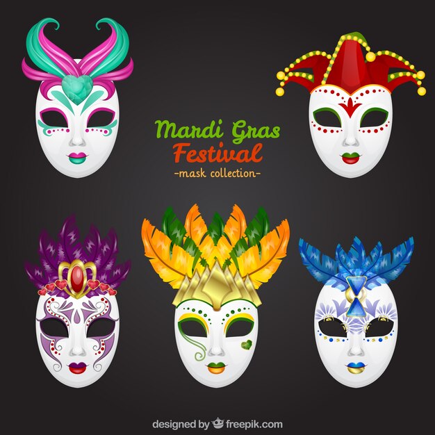 Set de festival de máscaras de mardi gras