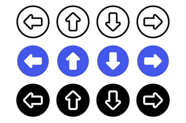 Set de flechas circulares hacia la izquierda, hacia la derecha y hacia abajo