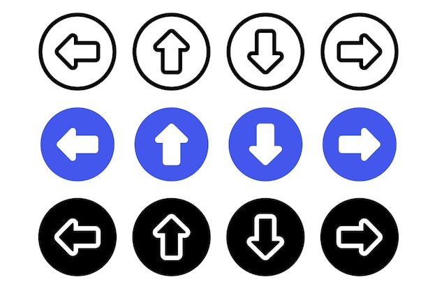 Vector gratuito set de flechas circulares hacia la izquierda, hacia la derecha y hacia abajo