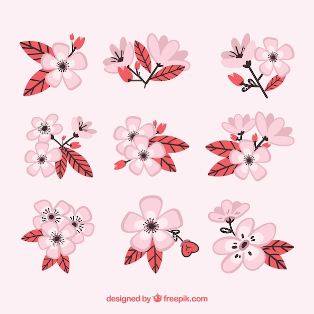 Vector gratuito set de flores de cerezo en estilo vintage