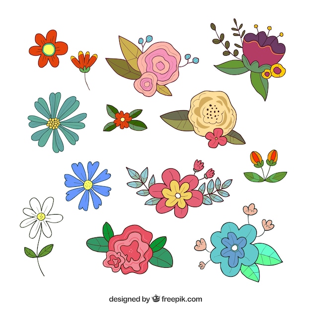 Vector gratuito set de flores en estilo hecho a mano