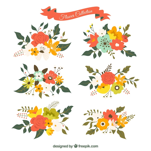 Vector gratuito set de flores en estilo plano