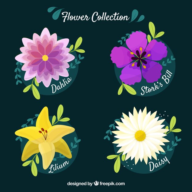 Vector gratuito set de flores en estilo plano