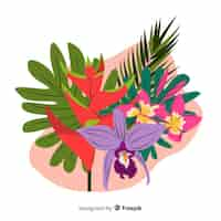 Vector gratuito set de flores y hojas tropicales