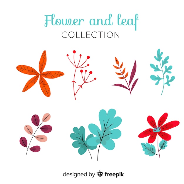 Vector gratuito set de flores y hojas