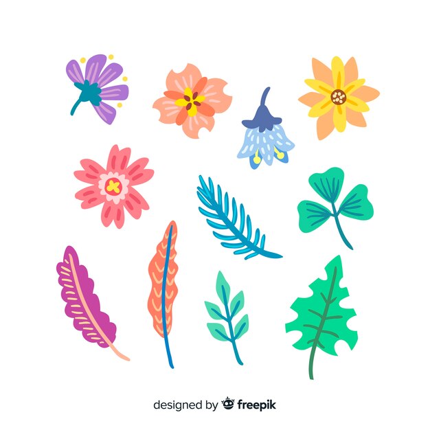 Vector gratuito set de flores y hojas