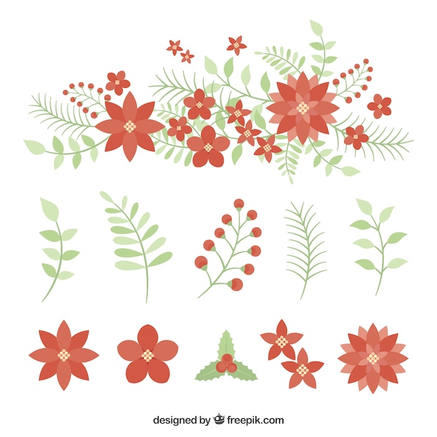 Vector gratuito set de flores de pascua y hojas