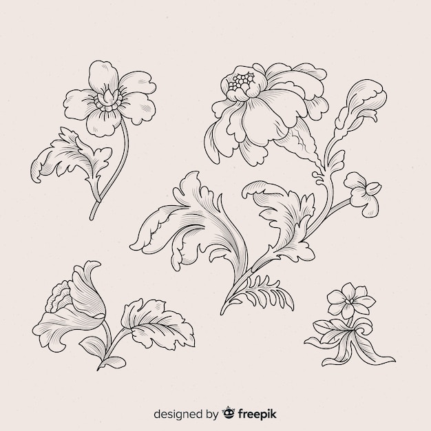 Vector gratuito set de flores retro de estilo barroco