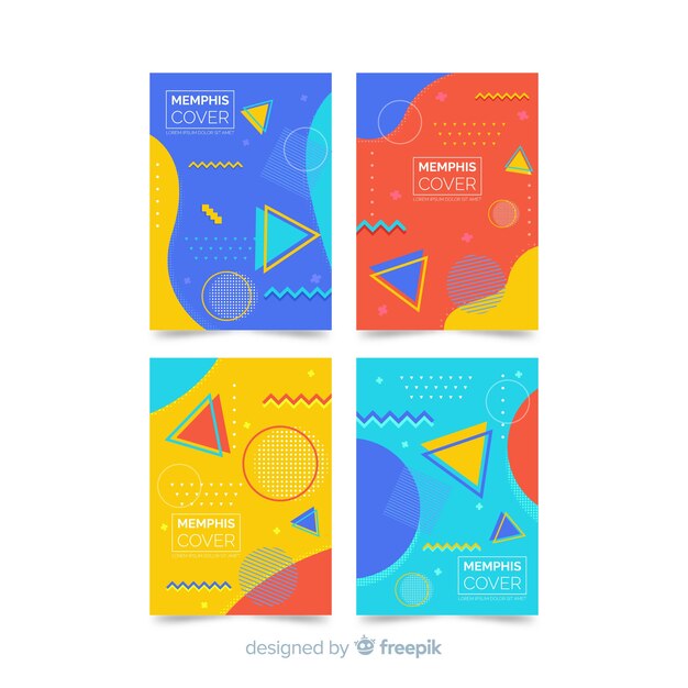 Set folletos coloridos estilo memphis