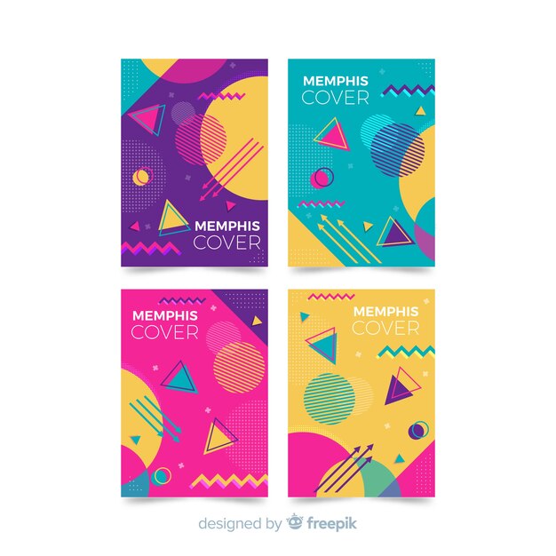 Set folletos coloridos estilo memphis